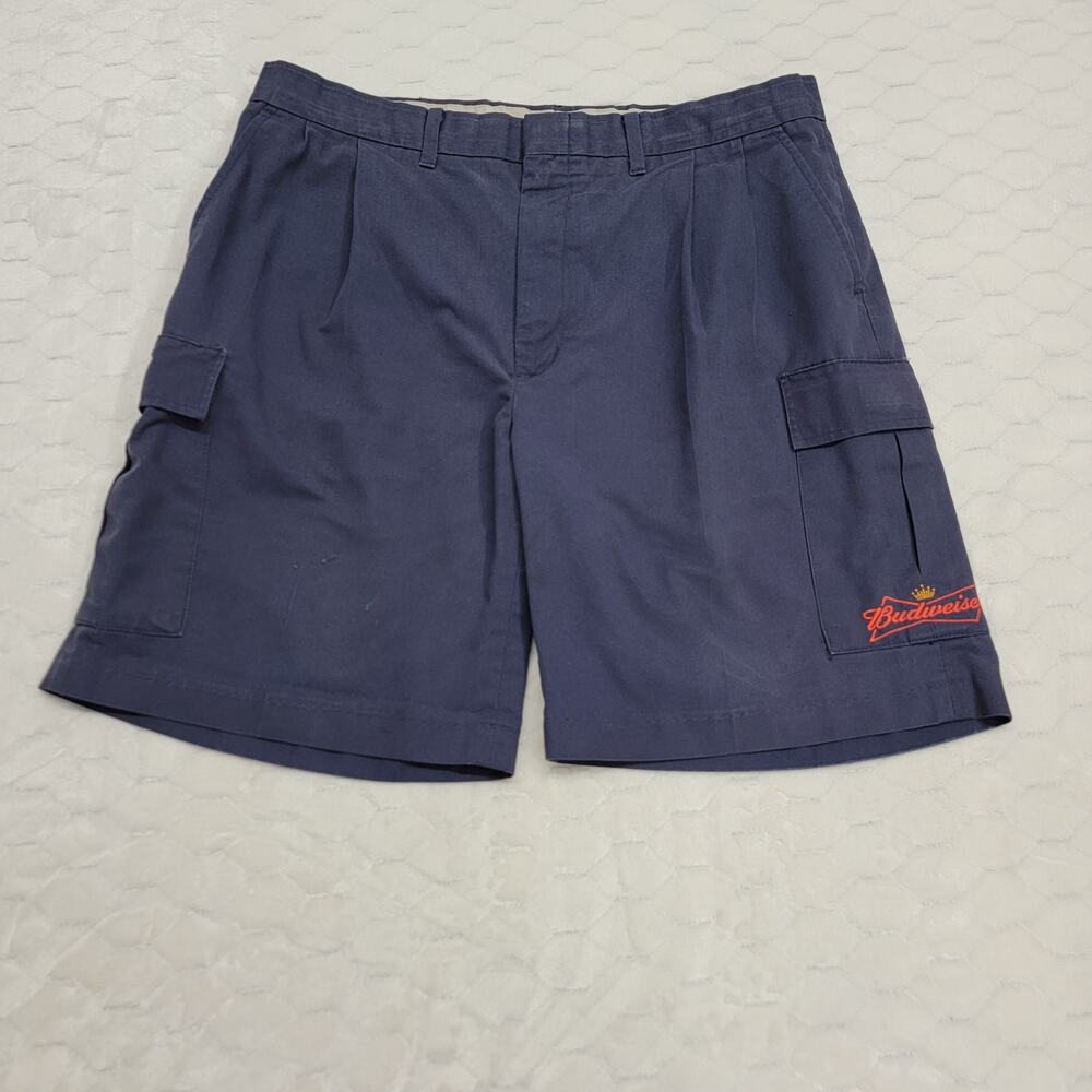 Vintage Budweiser Cargo Shorts 36 Riverside Navy Blue Embroidered Logo Uniform